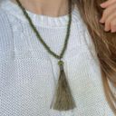 American Vintage Vintage “Ophelie” Green Crystal Tassel Feather Necklace Olive Emerald Rhinestone Photo 0