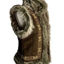 INC Vintage Y2K  Faux Fur Lined Vest M Brown Microfiber Hook Closure Rhinestones Photo 2