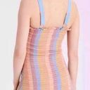 American Eagle Mini Dress Small Striped Pastel Rainbow Bodycon Smocked Ruffled Photo 1