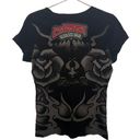 Ed Hardy Vintage  Skull and roses vneck women's tshirt size large Photo 1