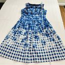 Talbots  Blue Floral Gingham Sleeveless Fit Flare Sleeveless Pockets Dress Size 4 Photo 10