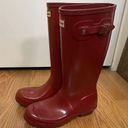 Hunter  Red Tall Rubber Glossy Rain boots winter boots size US 6 women Photo 2