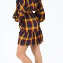 Angie NEW! Boho Preppy Plaid Mini Dress Fringe Bottom Long Sleeve Photo 1