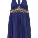 Adrianna Papell Adrianna Papel Silk Rhinestone Jewel V Neck Racerback Dress Blue 6 Photo 0