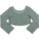 Oak + Fort  - Stripped Button Up Cropped Long Sleeve Tee in Green and White Photo 0