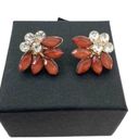 Petal Vintage Rhinestone Floral Coral Lucite Faceted  Earrings Photo 4