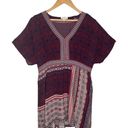 Garnet Hill  100% Slik Boho V Neck Dolman Short Sleeves Tunic Red Blue 8 Photo 0