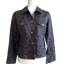 J.Jill  Jacket Top Blue Brown Scroll Linen Silk Blend Lightweight Jacket Size 4 Photo 0