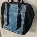 Aimee Kestenberg  Handbag Women Black/Blue Snake Skin Leather Purse Shoulder Bag Photo 3