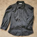 Dress Barn Black Satiny Bow-Back Button-Down Shirt, Women's Large Photo 1