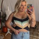 Free People  Crochet Knit Crop Top Blue Green Size Small Photo 0