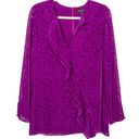 St. John  Magenta Velvet Polka-Dot Asymmetric Ruffle Blouse Silk Women's Small Photo 1