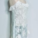 In Bloom  by Jonquil White and Teal Sheer Floral Lace Babydoll Chemise size Large Photo 2