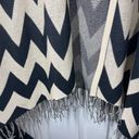 FATE. Chevron Striped Open Front Knit Cardigan Sweater Tassels Cream Black Small Photo 3