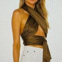 LPA  from Revolve satin brown wrap top with tie closure, size M boho statement Photo 3