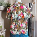 Christopher & Banks Y2K 2008  Tropical Floral Leopard Front Tie Blouse Photo 2