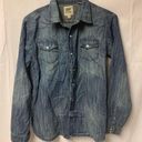 Paper Denim & Cloth  XL Lighweight Jean Jacket Pearl Snaps Graphic Pockets Photo 0