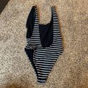 Aerie  black and white striped high cut one piece swimsuit Photo 1