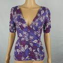 Free People  Hollywood Top Deep V Neck Button Front Floral Boho Purple Small Photo 0