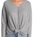 Gibson  waffle knit Grey tie-front cardigan sweater Photo 0