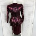 Oleg Cassini Vintage  Sequin Peplum Sheath Party Dress Maroon Red 10 Long Sleeve Photo 3