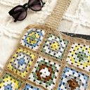 Handmade  Crochet Granny Square Mini Tote Bag Beige, Tan Y2K book bag multicolor Photo 2