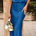 Dark Teal Silk High Neck MIDI Dress Blue Photo 0