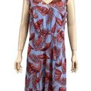 CAbi  Tropical Print Dress V-Neck Sleeveless Ruffle Trim Size Small Blue & Red Photo 0