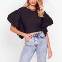 Nasty Gal Nwt  Sleeve it With Me Black Cropped Ruffle Blouse Size 8 Photo 3