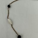 Onyx Vintage Semi Precious White Agate  Beaded Brass Chain Lariat Necklace Photo 3
