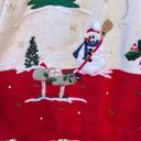 Vint. 90s Nutcracker Ugly Christmas sweater winter snow cabin scene in the woods Red Size L Photo 1