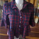 POL  size small, red white and blue checked top seven button closure Photo 0