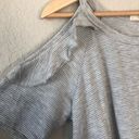 Urban Outfitters  Caution to the Wind Cold Shoulder Ruffle Gray Striped T-Shirt L Photo 2