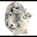 Edge Nautical Cream Navy Oblong Scarf Fringe  32X75 Fall Photo 3