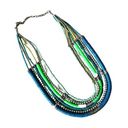 Vintage Blue  and Green Multi Strand Necklace, Teal Bead Six Strand Necklace Photo 0