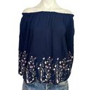 Blue Rain Blue Embroidered Peasant Top SMALL Butterfly Floral Babydoll Off Shoulder Boho Photo 0