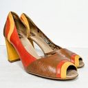 Fly London  Coral Cate Yellow 70’s Vintage Look Leather Heels Peekaboo Toe Sz 10 Photo 0