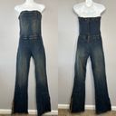 Cello  USA Vintage Strapless Flare Leg Fringe Denim Jumpsuit Photo 1