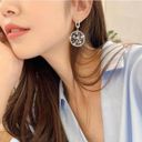 Women's Crystal Pearl Gold Wheel Dangle Drop Earrings Photo 3