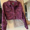 Wild Fable Cropped Denim Jacket Burgundy Wine Camo Womens Large  Photo 4