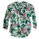 The Loft Petite Women's Tropical Flamingos Palm Trees White Casual Button Shirt XSP Photo 0