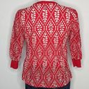 CAbi  Lyric Top Sz S Red & White Embroidered Eyelet Puff Sleeve Button Front EUC Photo 5