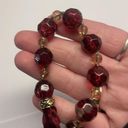 Monet Signed  Necklace Gold Tone Maroon Glass Bead / Ribbon - Beaded Photo 11