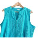 Westport  Crochet Eyelet Tank Teal Blue Button Front Plus Size XL Photo 2