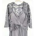 La Femme  23244 Gray Ruched V-Neck Lace Sleeve Column Dress Size 18 Photo 2