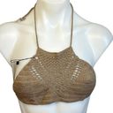 Crochet Halter Top Natural Brown Crop Bralette Surfer One Size String Bikini NEW Photo 1