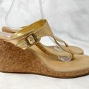 Ralph Lauren Ayva Metallic Genuine Leather Platform Cork Wedge Sandal Heels Gold Photo 1