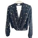 Lovers + Friends  Black, Silver & Gold Star Print Cropped Blouse Back Cutout Sz S Photo 1