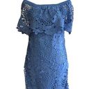 Mimi Chica  Dress Blue Lace Crochet Off Shoulder Short Sleeve Mini Dress Medium Photo 0