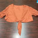 SheIn Tie Front Crop Top with Ballon Sleeves in Rust Photo 0